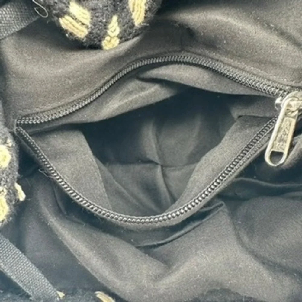 World Market Boho Woven‎ Backpack Purse Black Drawstring Buckle Flap Tassels